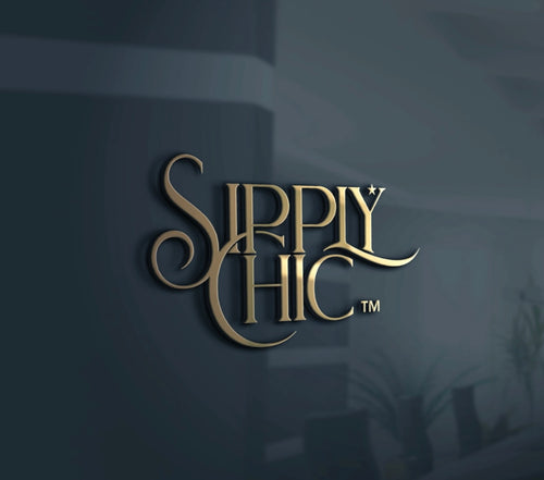 Gold 'Simply Chic' logo on a dark background