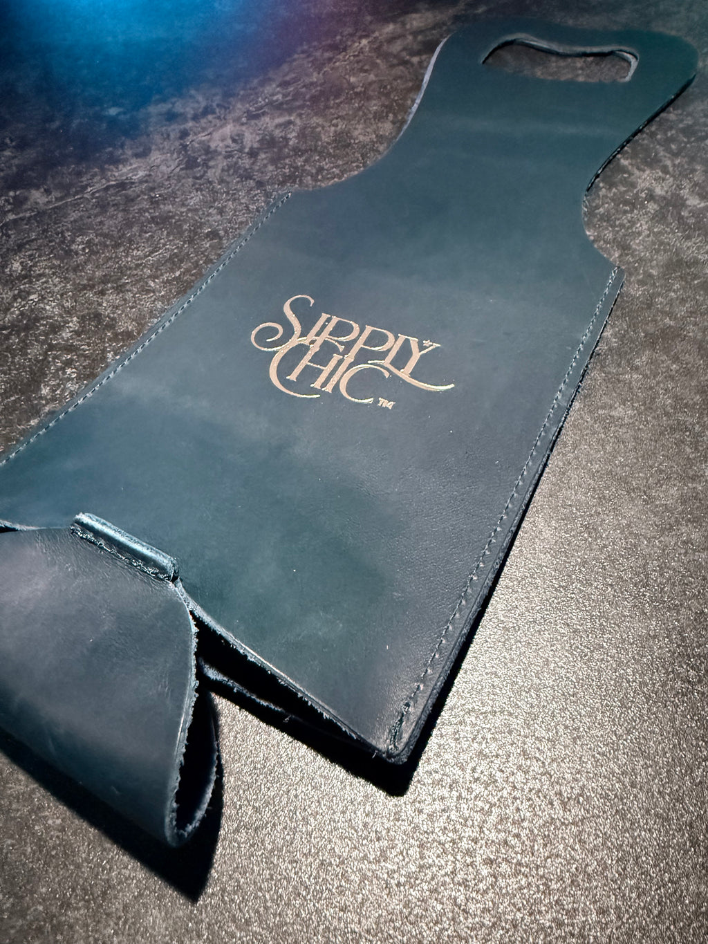 BYO Bottle Bag, Navy Genuine Leather