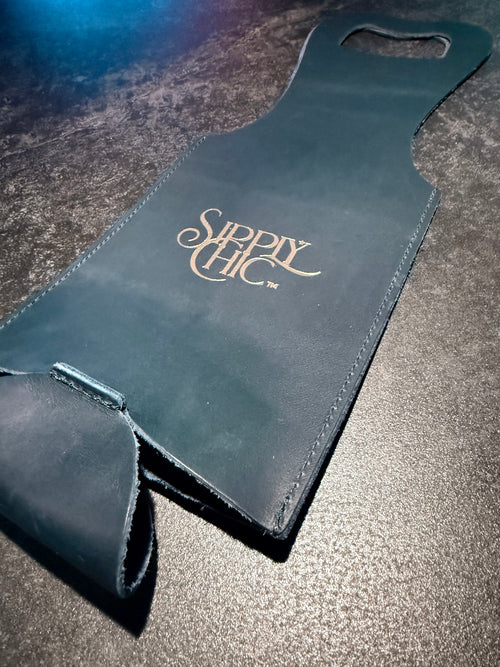 BYO Bottle Bag, Navy Genuine Leather