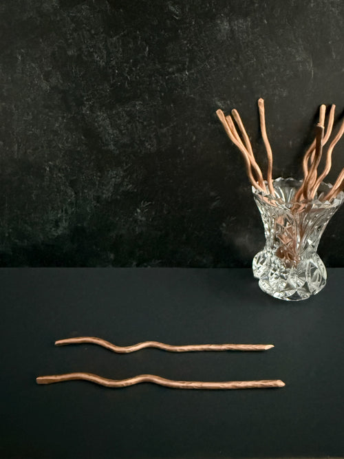 Copper Hand Forged Wavy Cocktail Picks - Set of 2